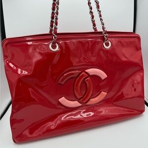 Chanel Cambon Lipstick Red Patent Leather Tote Bag